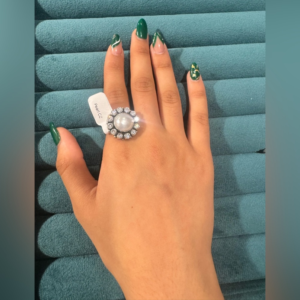 COPY - COPY - 925 Sterling Silver Ring with high quality CZ and genuine pearl.